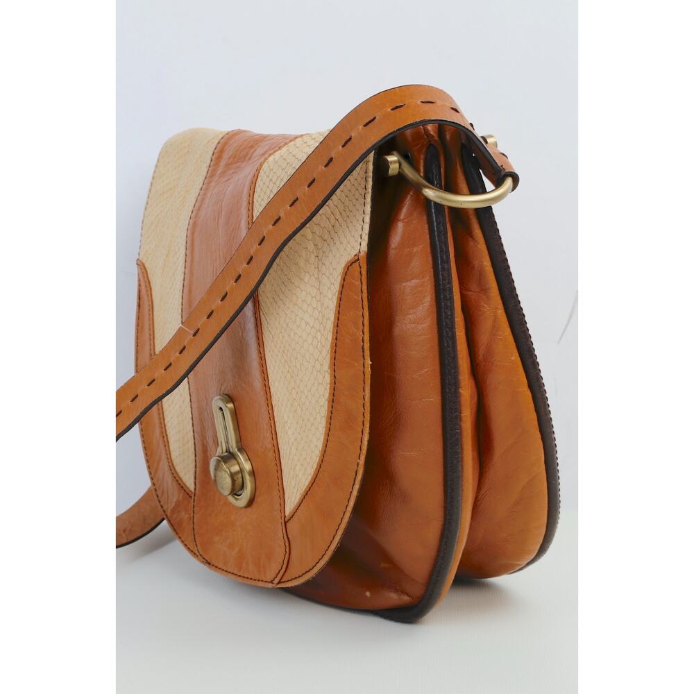 Vintage Mimco Vintage Tan Leather Shoulder Bag Gold Hardware Flap Saddle Purse
